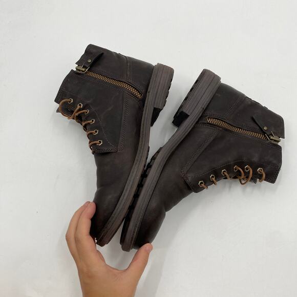 Ugg Dark Brown Leather Lace Up Boots - Picture 6 of 8